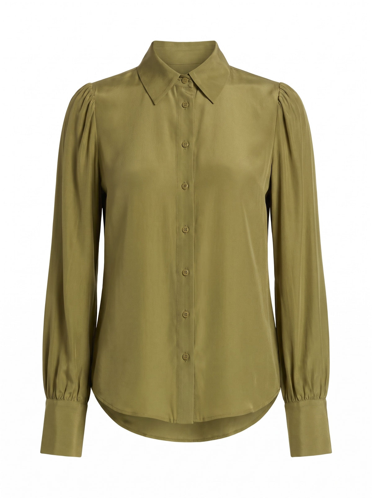 Runway Silk Shirt in avocado, front view