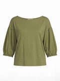 Sandra Boatneck Top in pistachio green, front view