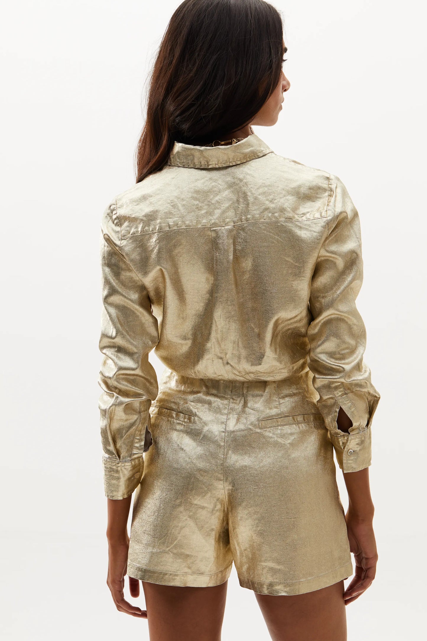 Gold Metallic Linen Shorts