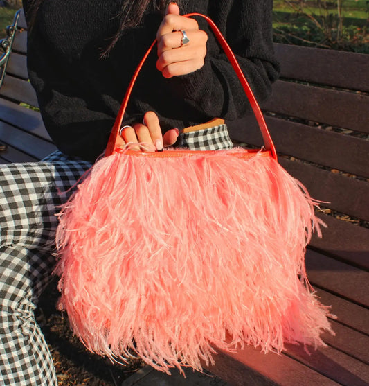 Coral Ostrich Feather Tote