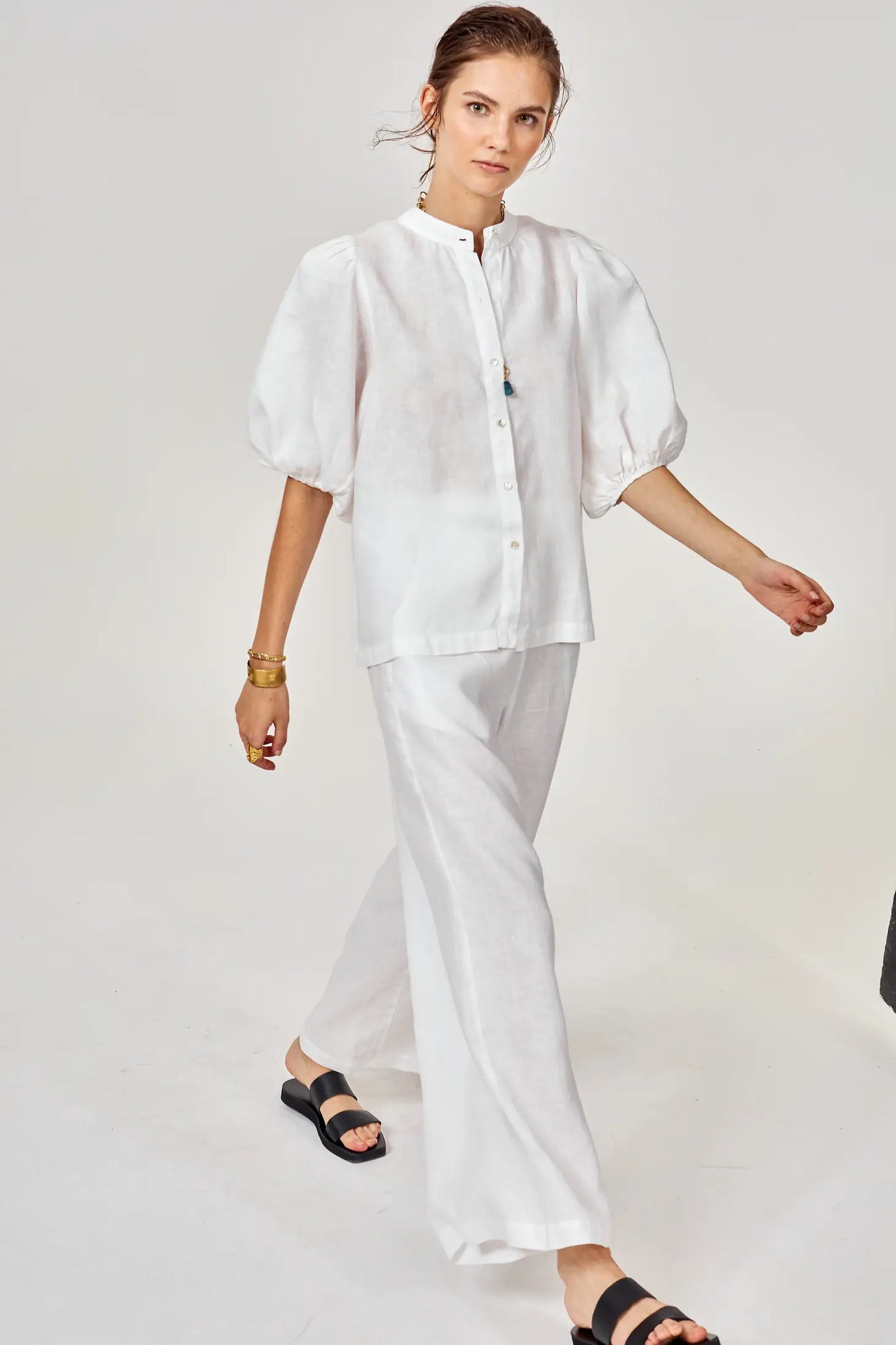 White Bubble Sleeve Top